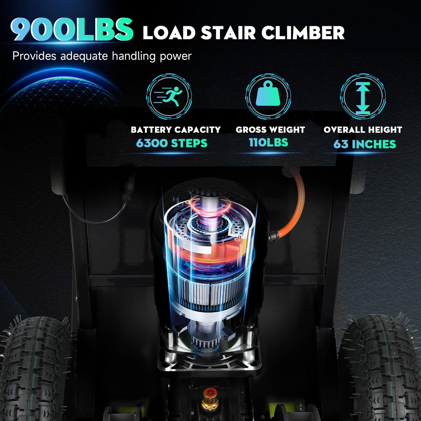 900 LBS/408kg Electric Stair Climbing Hand Trucks, Heavy Duty Hand Trucks, High Load Capacity Dolly Cart with 3 Ropes, Carry Heavy Object Effortless for Furniture Logistics Warehouse, Black
