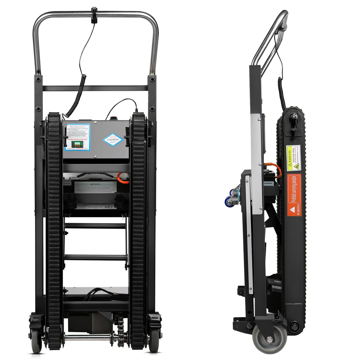 900 LBS/408kg Electric Stair Climbing Hand Trucks, Heavy Duty Hand Trucks, High Load Capacity Dolly Cart with 3 Ropes, Carry Heavy Object Effortless for Furniture Logistics Warehouse (Black+Silvery)
