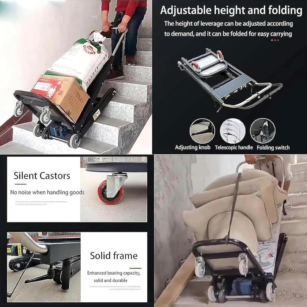 Electric Stair Climber Heavy Object Sack Truck Removable Battery Load Capacity for Straight Curved Stairs Effortless Heavy Load Transport Electric Stair Climbing (K)