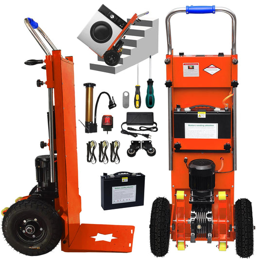 Electric Stair Climbing Dolly, Easy Up/Down with Foldable Design, 900lbs Capacity Heavy Duty, 1500W Hand Truck for Moving Furniture Fridge&Logistics Distribution (Orange, 1 Battery)