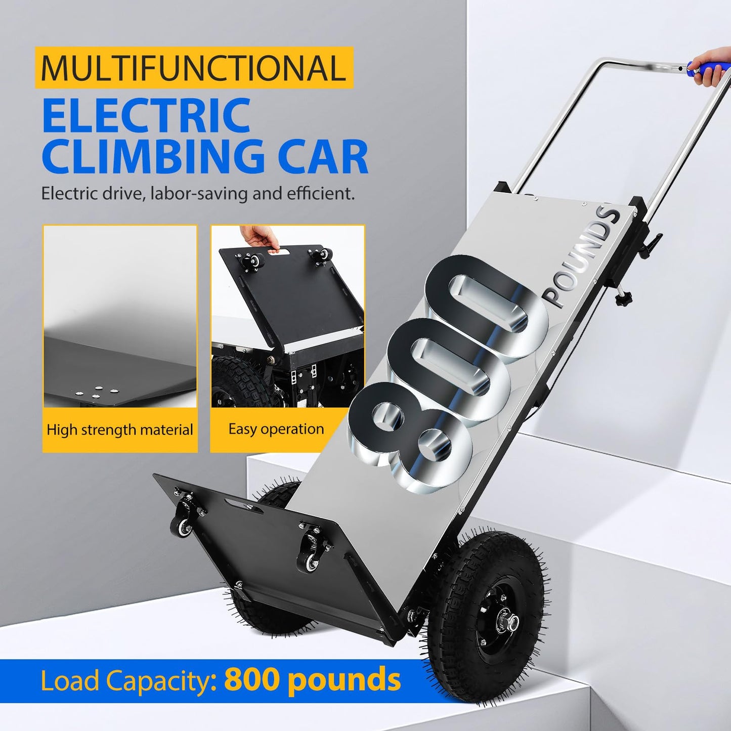 UKCOCO Electric Stair Climbing Hand Truck : 880lbs 1200w Heavy Duty Electric Stair Climber with Telescopic Handle for Moving Furniture and Appliances