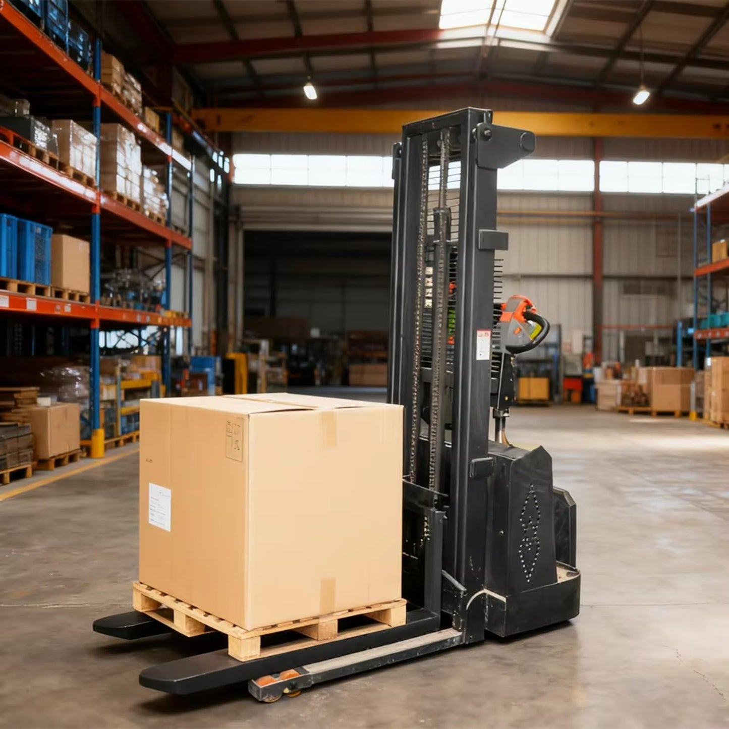 Full Electric Walkie Pallet Stacker 1000kg 1500kg 3000mm Lift Height Stable Straddle Legs Hand Push Electric Stacker for Warehouse Cargo Lifting and Logistics Handling