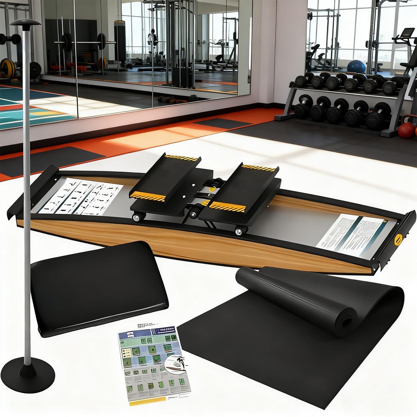 Ski Exercise Machine and Balance Trainer for Home Gym with Poles Targeting Waist, Abdomen, Legs Glutes Strength Indoor Simulated Ski Device Full-Body Workout Equipment