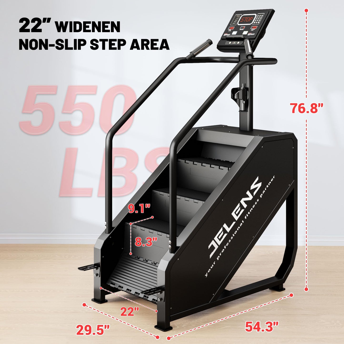 JELENS Stair Stepper Machine with LED Screen, 550 LBS Commercial Grade Stairmaster Machine, Stair Climber with 15 Resistance Levels, 24-164 Steps/Minute (Black)
