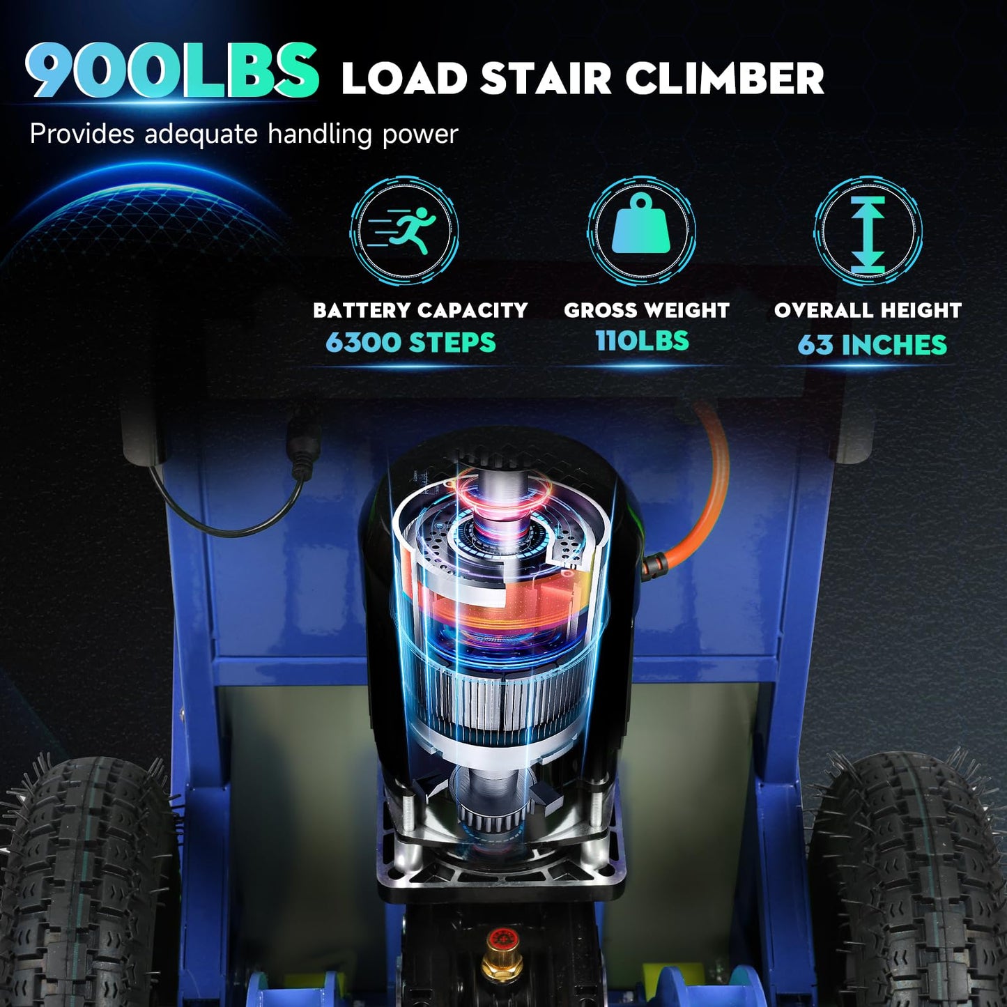 Electric Stair Climbing Dolly, 1250W Electric Stair Climbing Hand Truck, 900lbs Max Load Capacity, 3 Mode Folding Stair Climber Hand Truck with Telescopic Handle for Moving (Blue)