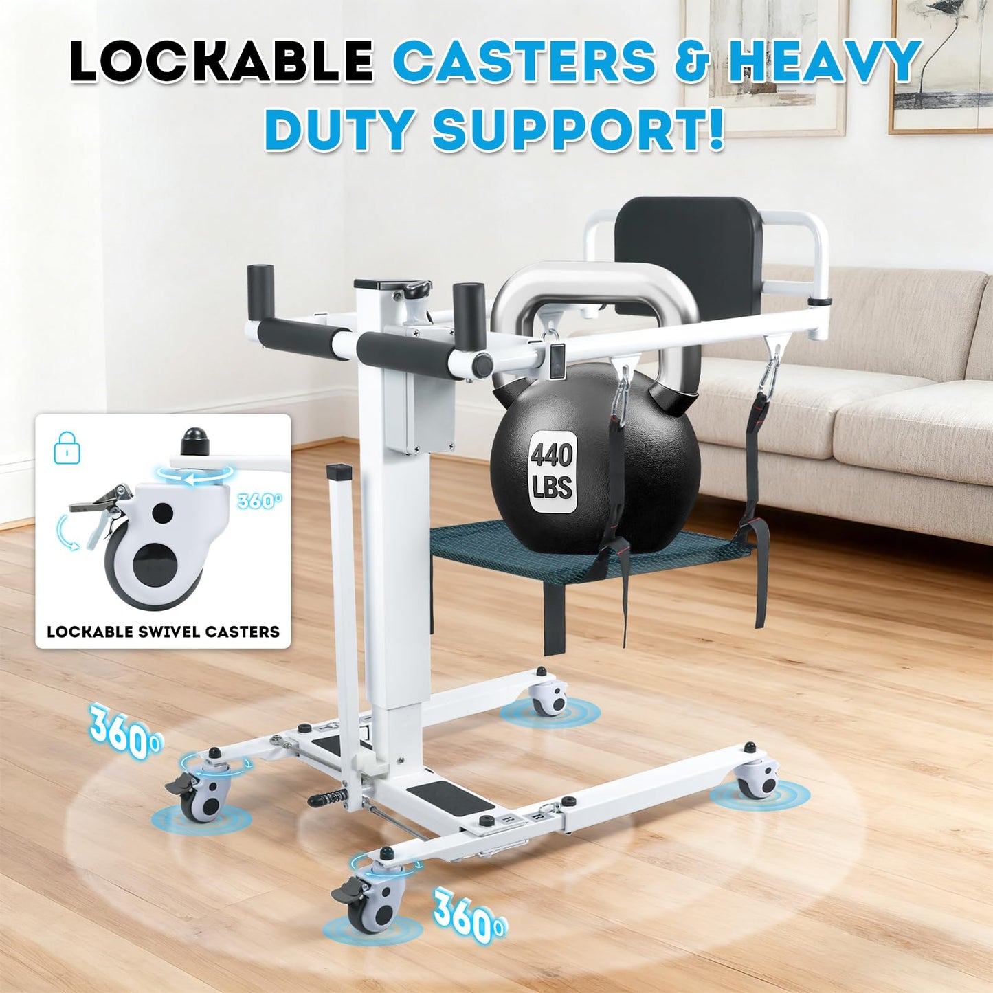6 in 1 Patient Electric Lift Transfer Chair, 180° Split Seat Commode, Folding Portable Patient Lift for Car, 450 lb Capacity Patient Transfer Chair for Elderly, Home Transfer Chairs