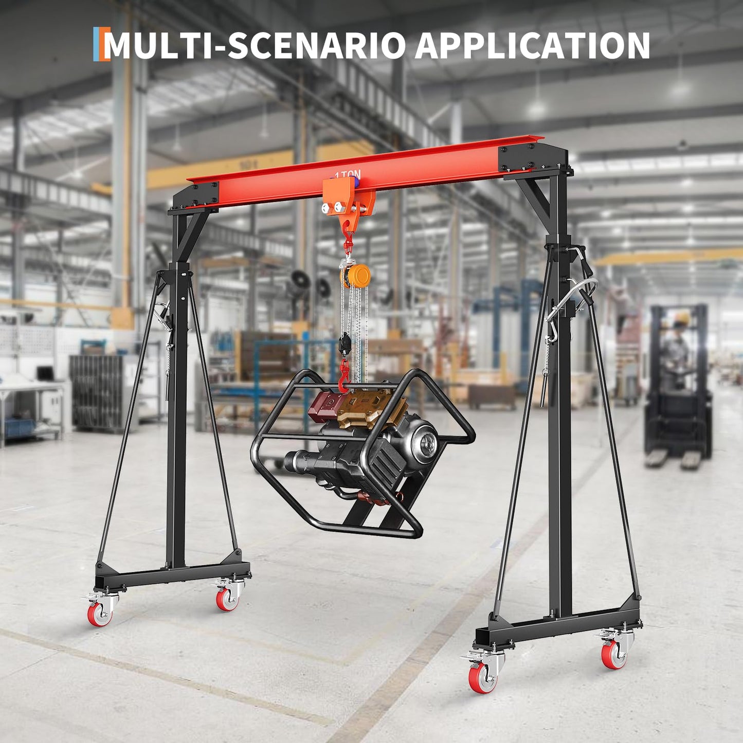 2 Ton Gantry Crane, 8-12 FT Adjustable Height, 4400LBS Shop Lift Hoist with Manual Trolley, Hook & Shackles for Warehouse, Factory