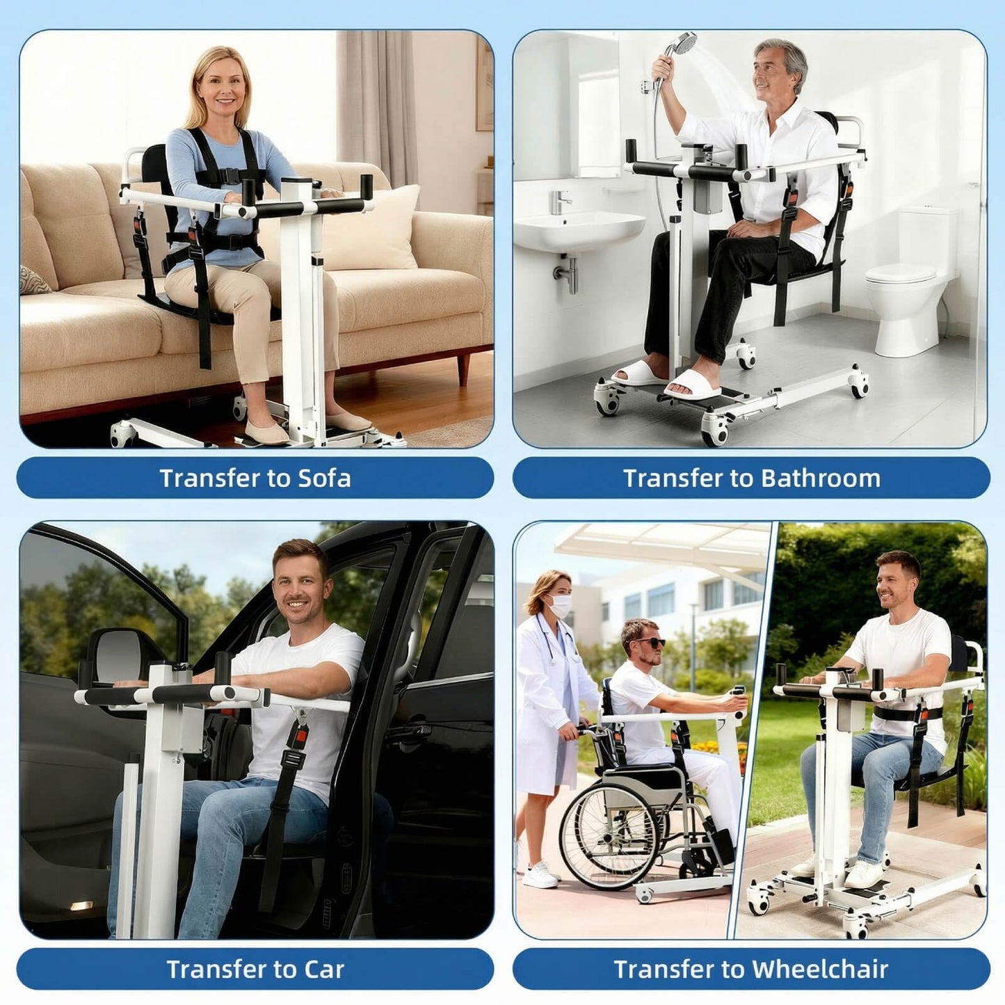 Electric Patient Lift Transfer Chair for Home Use, Portable Lift Transfer Chair for Elderly & Disabled, 330 lbs Capacity, Adjustable Height & Width, Foldable Electric Transfer Lift for Bed, Sofa & Car