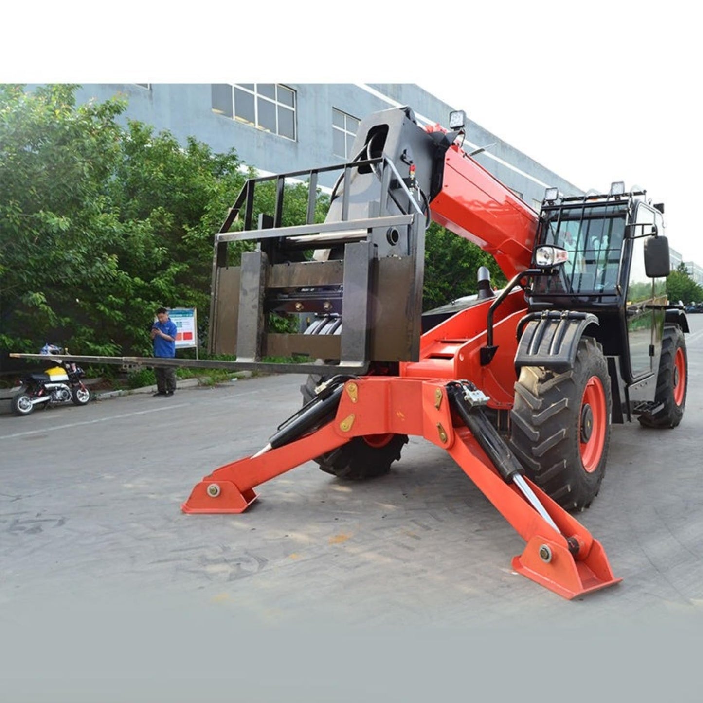 All Terrain Telescopic Forklift for Construction and Farm Supply Handling, Reach Telehandler Equipment with Enclosed Cab for Warehouse Yard Operations