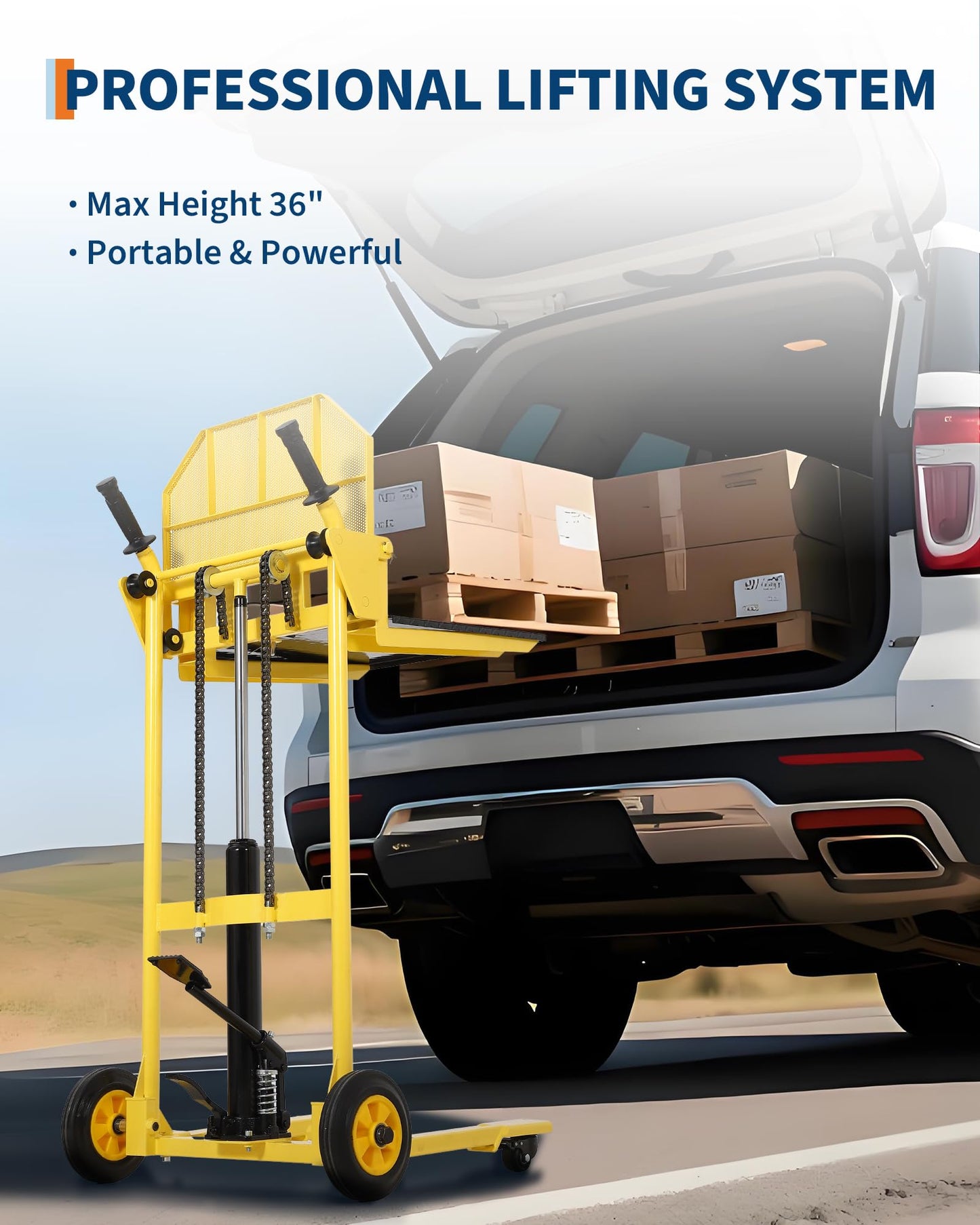 Hydraulic Material Lift Winch Stacker with Swivel Wheels, 440Lbs Capacity Pallet Forklift, Hydraulic Lift Table with 36in Lift, Durable Pallet Jack Table Cart for Easy Material Handling