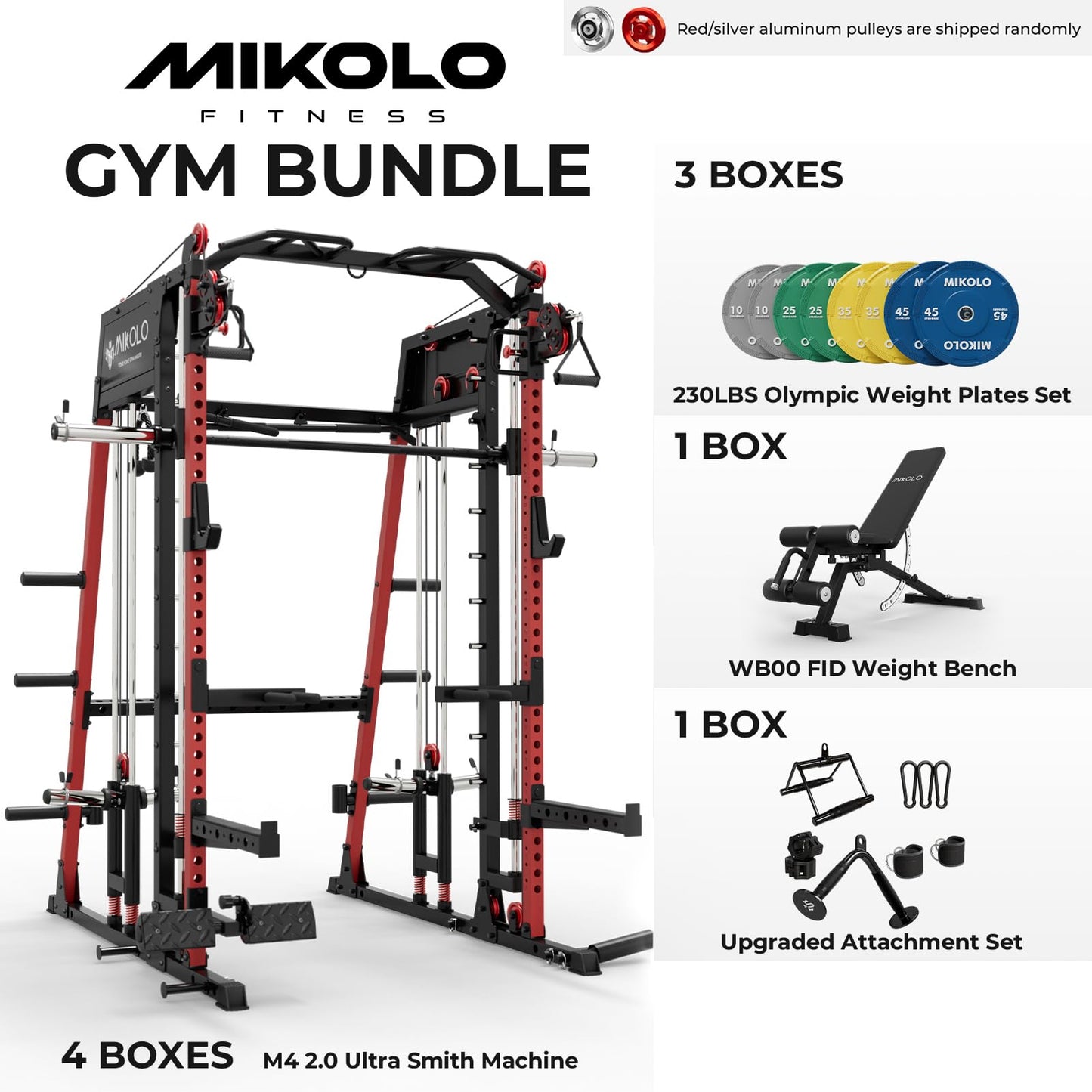 Mikolo Smith Machine, 2200lbs Squat Rack with LAT-Pull Down System & Cable Crossover Machine, Power Rack and Packages (RPRO230CPHGP)