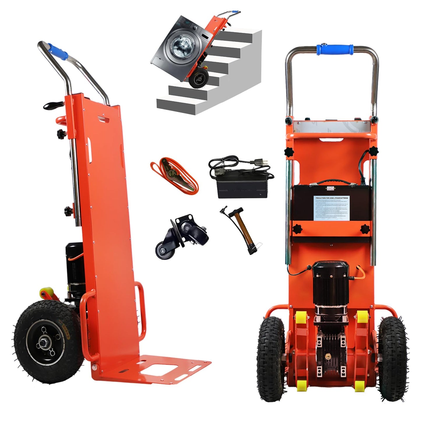Electric Stair Climbing Dolly, Heavy Duty Cart 880lbs Capacity 1200W Motorized Hand Truck with Foldable Design for Moving Furniture Fridge Appliance(Orange)