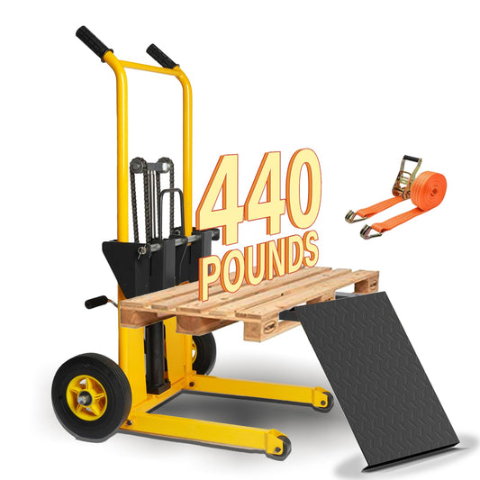 Manual Forklift Pallet Stacker, 440 Lbs Capacity Hydraulic Material Lift 35" Lift Height with Adjustable Forks and Fixed Legs, Detachable Steel Plate Included
