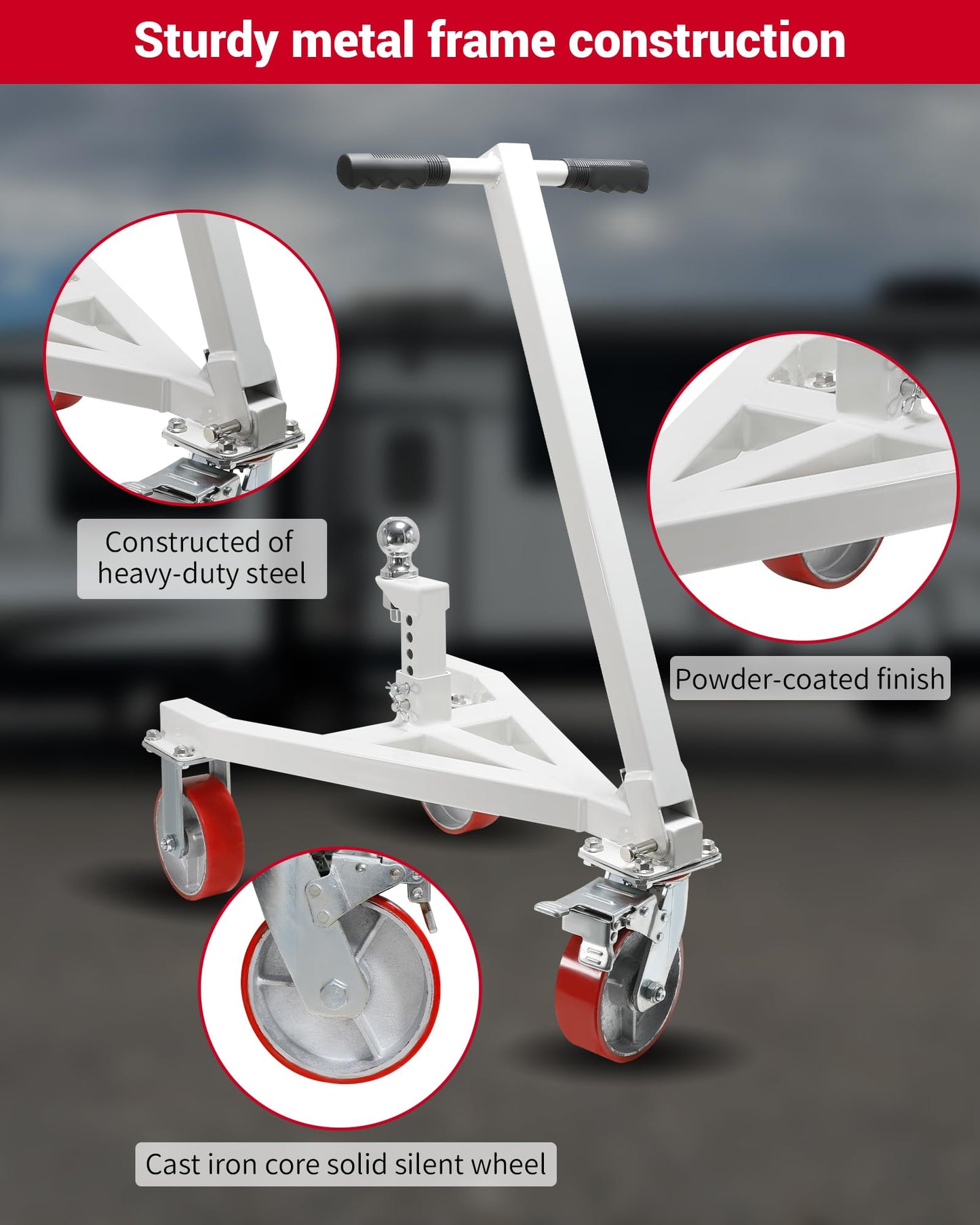 Krysolad Trailer Dolly, 3500 lb Tongue Weight Trailer Mover with 2 inch Ball, Angle Adjustable, Suitable for RV Boat Motorcycle Jet Ski