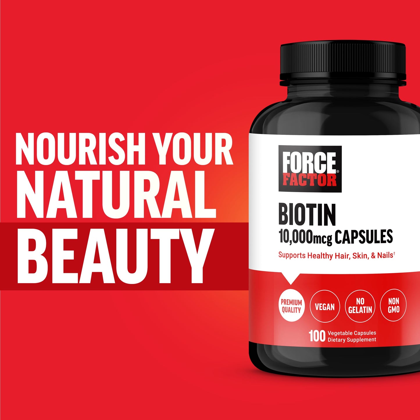 Force Factor Biotin 10000mcg, Biotin Supplement for Healthier Hair, Skin, and Nails, Hair Growth Supplement with Vitamins, Vegan, Non-GMO, 100 Vegetable Capsules