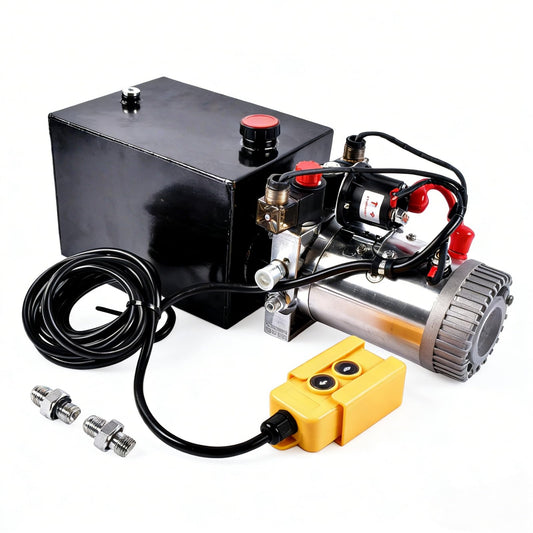 12V Hydraulic Pump, 20 Quart Single Acting, 3200 PSI Dump Trailer Power Unit - SAE #6 Ports, Heavy Duty DC Motor - for Trailers & Industrial Use Mixizap