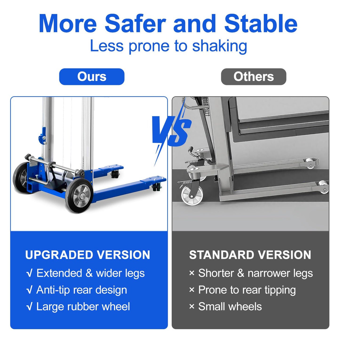 ELOMBR 500 lbs Capacity, Material Lift Winch Stacker, 70" Lift Height, Fixed Straddle Hand Winch Lift Truck, Material Lifts for Warehouse, 34.60"L x 24.80"W