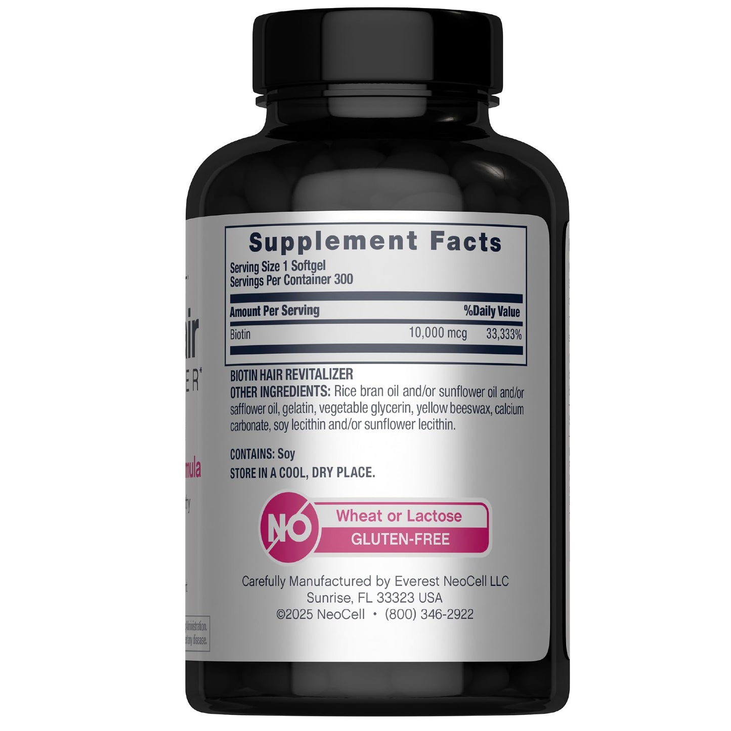 NeoCell Biotin Hair Revitalizer 10000mcg | 300 Softgels | Daily Nourishing Formula | for Women and Men | Hair, Skin, and Nails Supplement