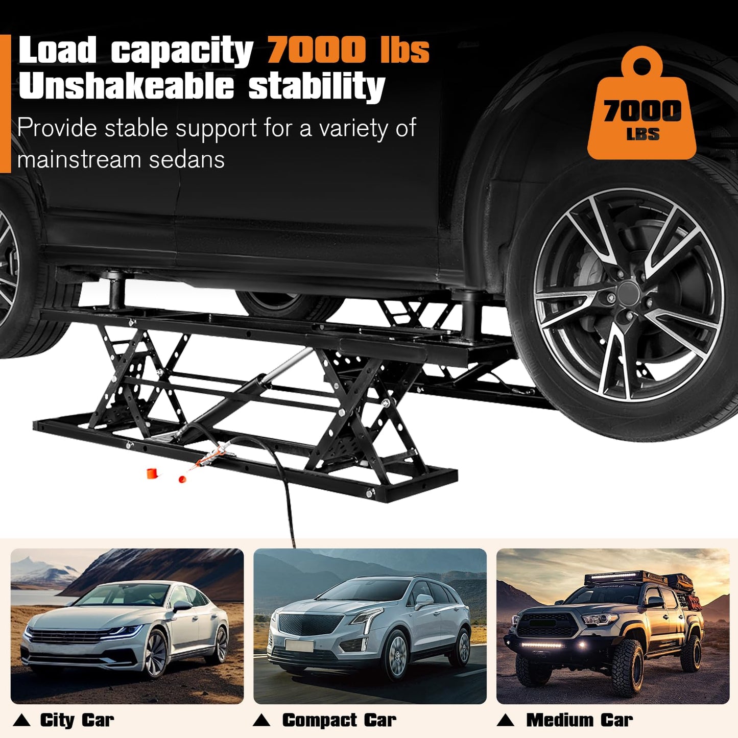 Jocisland 7000 LBS Portable Car Lift, Heavy Duty Quick Jack with 28" Max Height, Locking Levers & Wheels, Adjustable Scissor Lift for Cars, SUVs, Light Trucks, Garage or Shop Use, Black