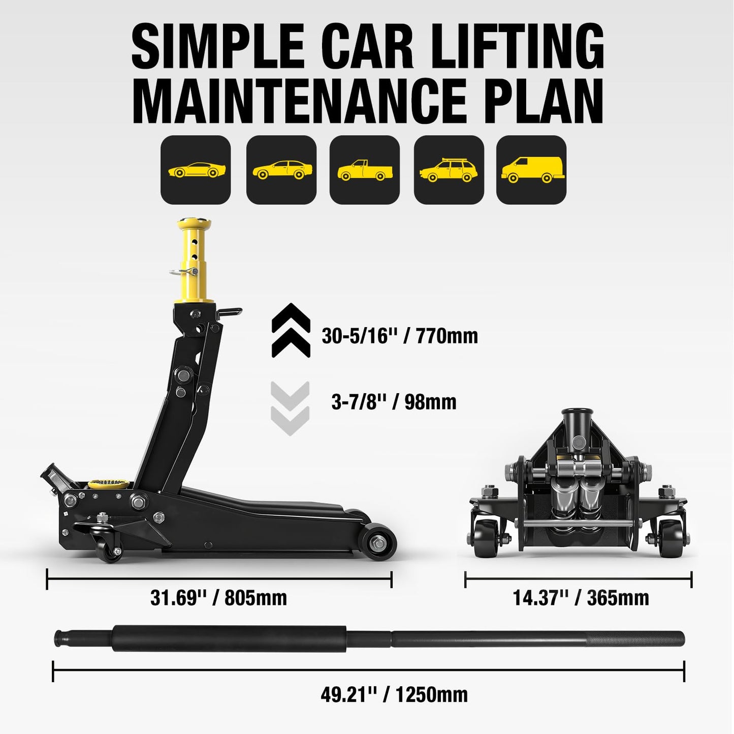 YELLOW JACKET Foldable Floor Jack 3 Ton Low and High Profile Professional Service Jack with Dual Piston Quick Lift Pump, Home and Workshop Car Maintenance for Various Vehicles