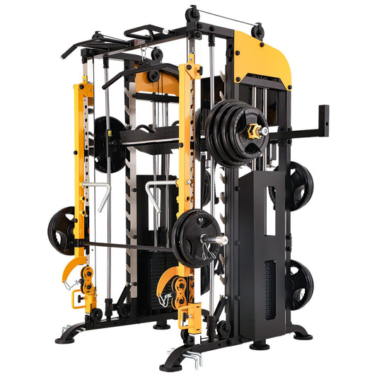 Altas Strength 3061B Smith Machine with Adjustable Lever Arms, 2:1 Pulley Ratio All-in-One Home Gym System, Commercial Grade Squat Rack with Dual 440lbs Weight Stacks & Attachment (Safe Solo Training)