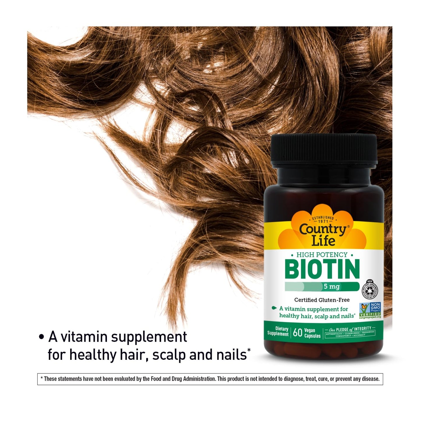 Country Life - Biotin High Potency, 5 mg - 60 Vegan Capsules