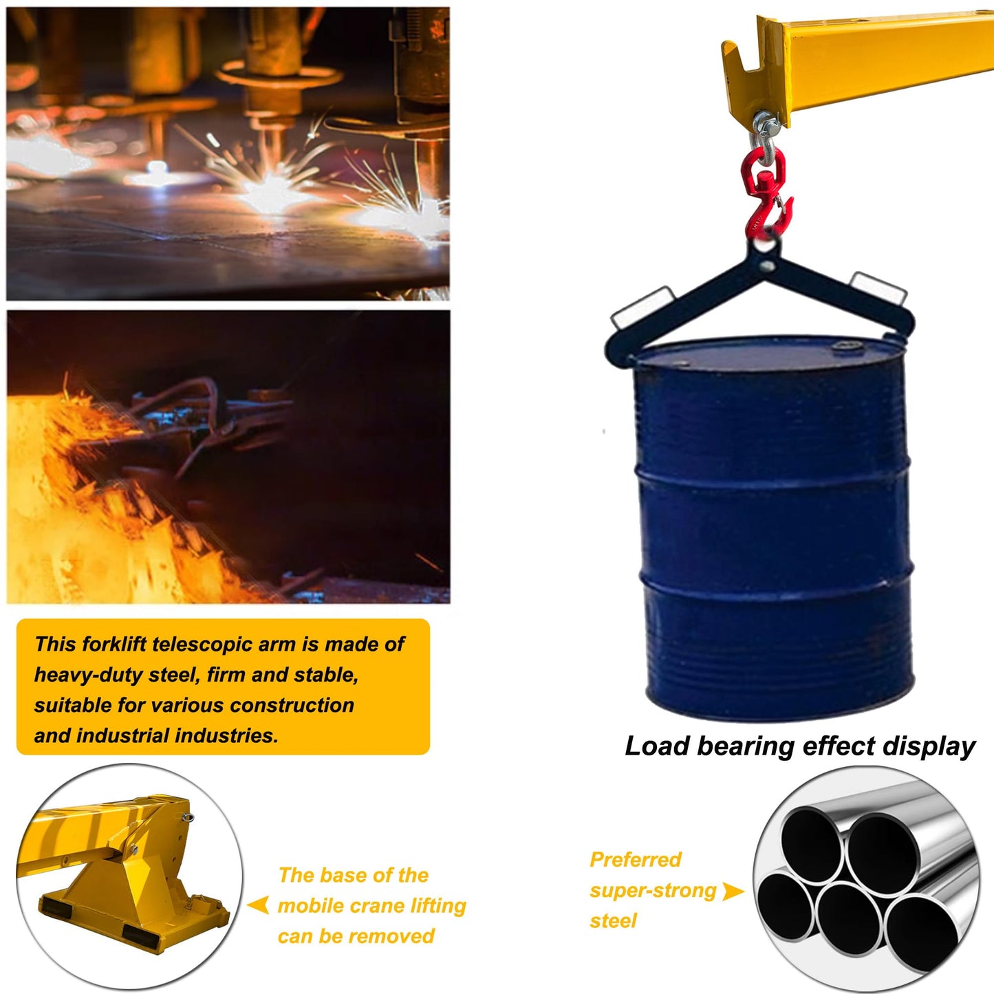HQHAOTWU Forklift Jib Boom Crane 4400lbs Capacity Telescoping Mobile Crane Industrial 0-75 Degrees Tilting Lifting Hoist Truss Jib Boom with 2 Hooks Manual Telescopic 7-12ft for Warehouse & Factories