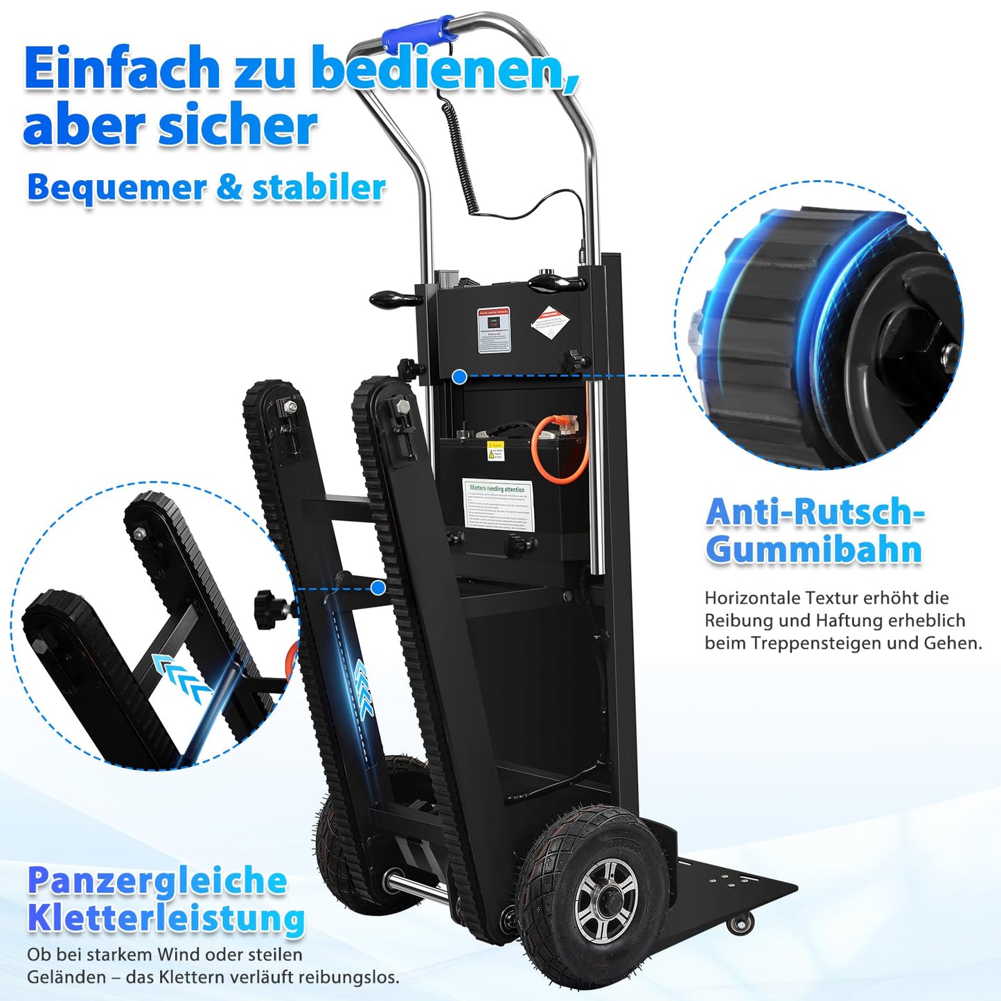 Electric Stair Climbing Dolly, 1250W Electric Stair Climbing Hand Truck, 900lbs Load Capacity, 3 Mode Folding Stair Climber Hand Trucks with Telescopic Handle for Moving Furniture (Black/BigWheel)