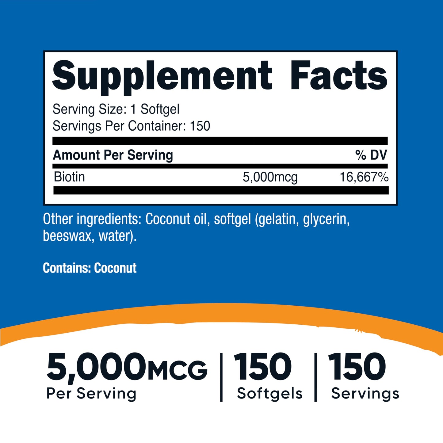 Nutricost Biotin (5,000mcg) 150 Softgels - Vitamin B7 - Gluten Free, Non-GMO