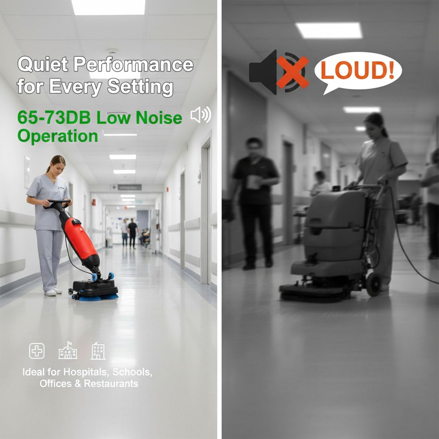 Efficieran Commercial Floor Washer And Buffer, Walk Behind Electric Floor Scrubber Machine For Concrete, Vinyl And Luxury Wood, 360° Rotating Head Portable Cleaner, Cordless