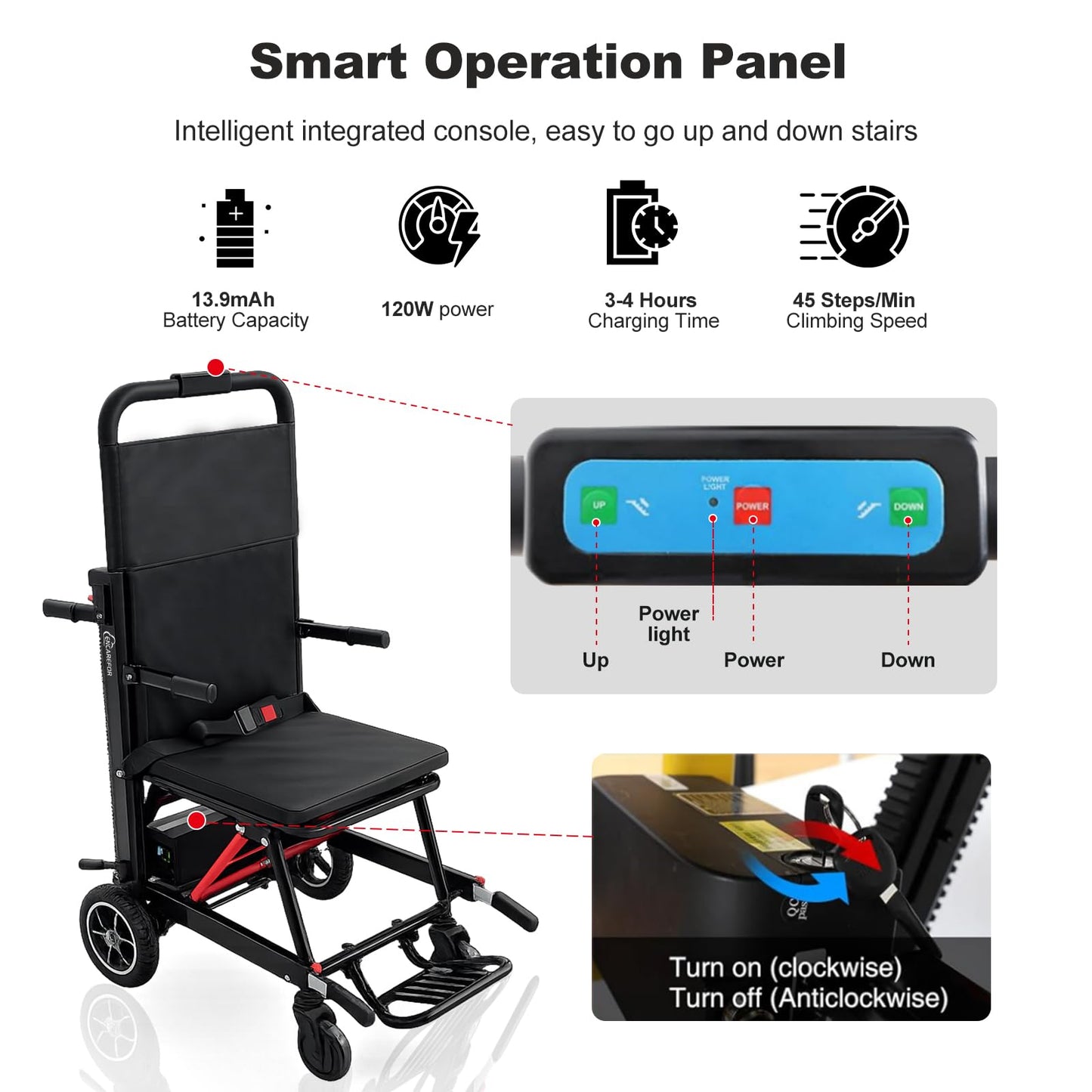 Electric Stair Climbing Wheelchair,Power Wheelchairs 450 lbs Load-Bearing,Mobile Stair Lifts for Seniors