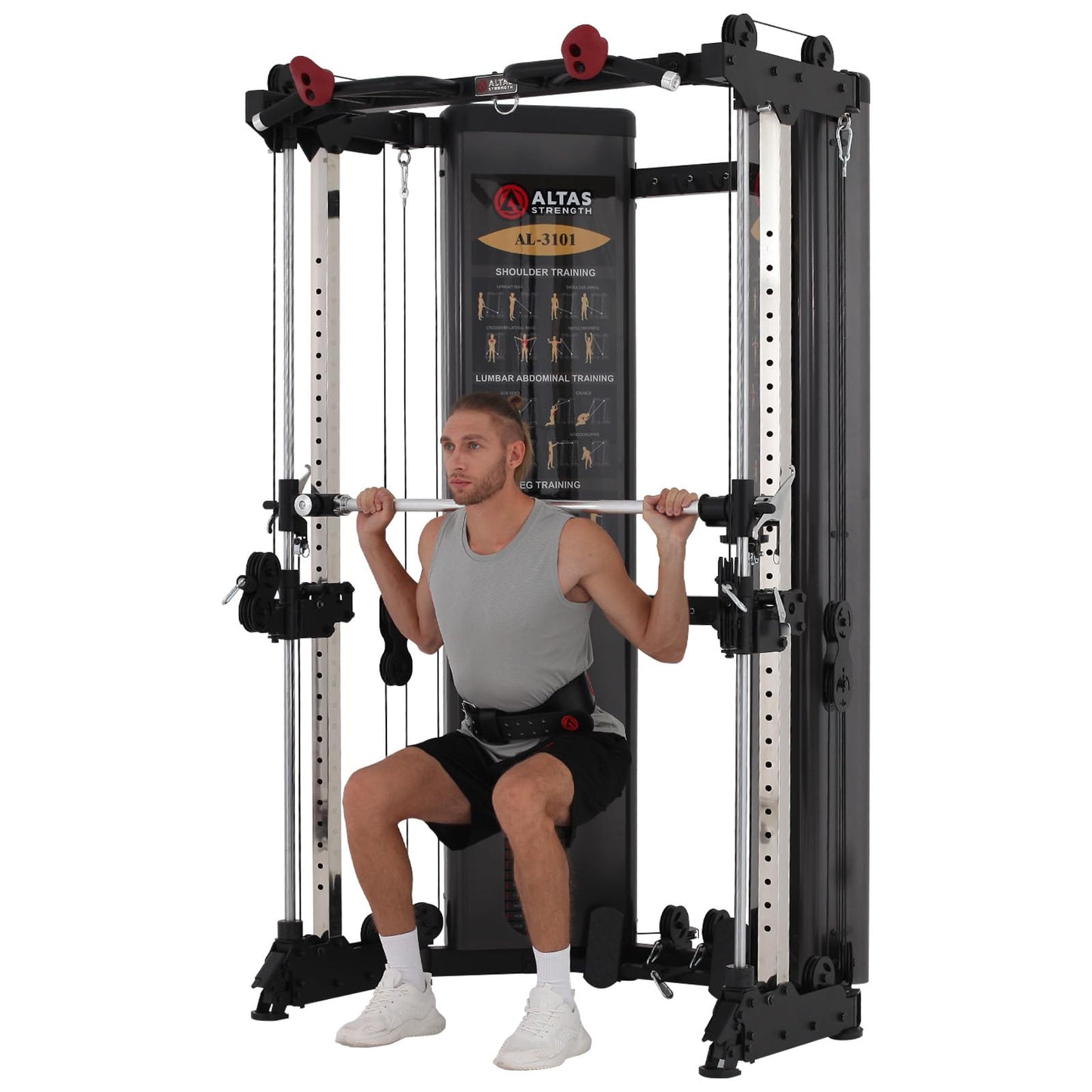 Altas Strength Folding Home Gym Smith Machine with Pulley System Gym Squat Rack Weight Bar Upper Body Strength Training Leg Developer Commercial Fitness Equipment Included Accessories 3101