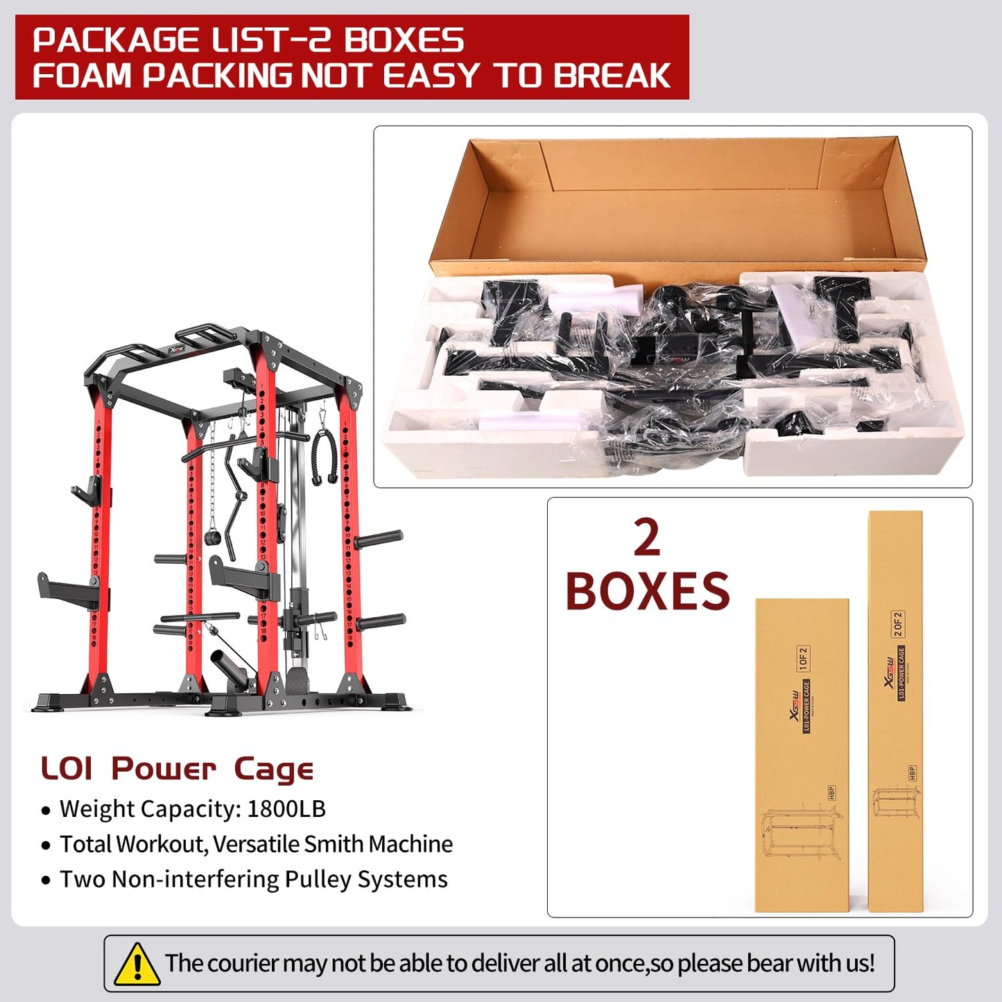 Power Rack Power Cage Multi-Function Squat Rack with Cable Crossover System Selectable More Training Attachment Power Rack for Garage & Home Gym (Red, A Set L01 Power Cage)
