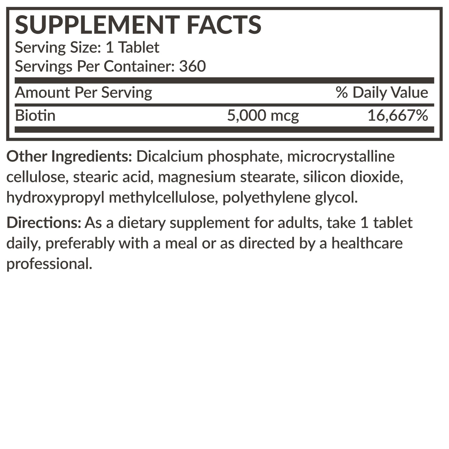 Futurebiotics Biotin 5000 MCG Supports Healthy Hair, Skin, Nails & Energy Production Non-GMO, 360 Vegetarian Tablets
