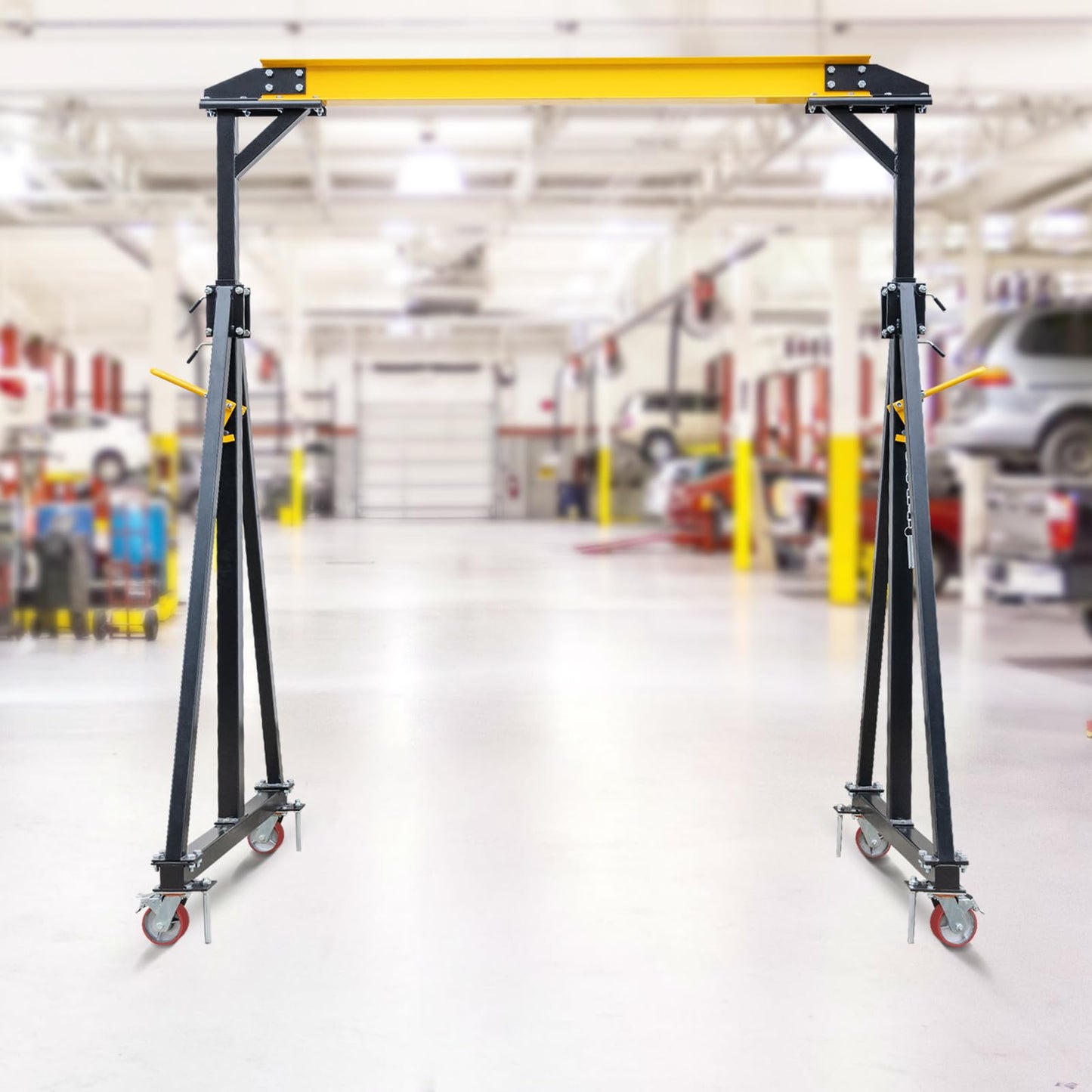 Adjustable Portable Shop Crane – 1-2 Ton Heavy Duty Lifting Hoist – Height Adjustable 97"-141" – Max Load 4400lbs – Robust Steel Frame – for Factories, Warehouses, Construction, Car Repair