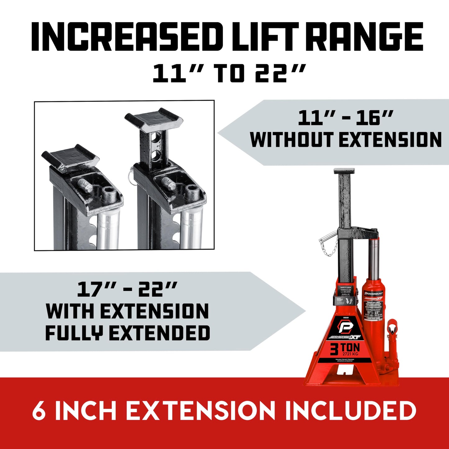 POWERBUILT 3 Ton All-in-One Hydraulic Bottle Jack and Jackstand in One, Compact, Wide Base, 11-21 inch Range, Eliminates Jackstands, for Trucks, SUVs, RVs, Trailers, Not for Sedans (Orange) 640912OR