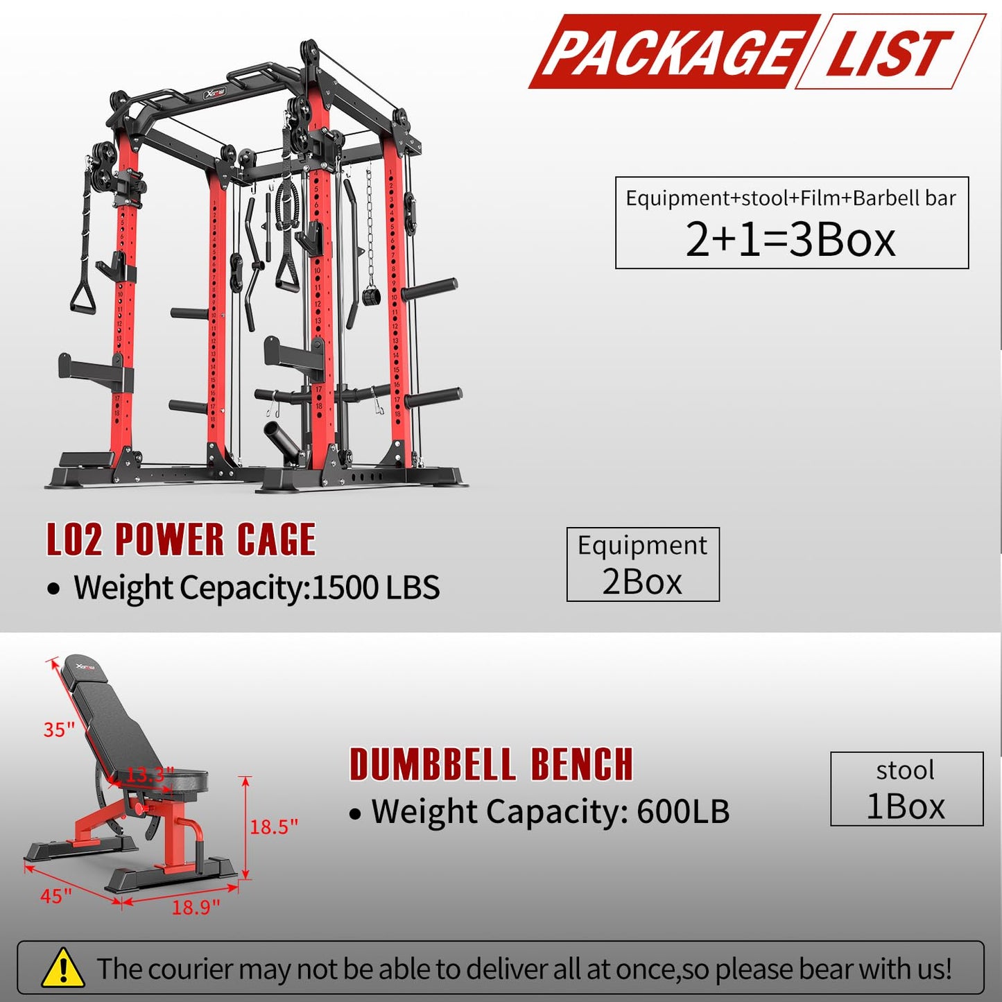 Power Rack Power Cage Multi-Function Squat Rack with Cable Crossover System Selectable More Training Attachment Power Rack for Garage & Home Gym (Red, B Set L02 Power Cage+Weight Bench)