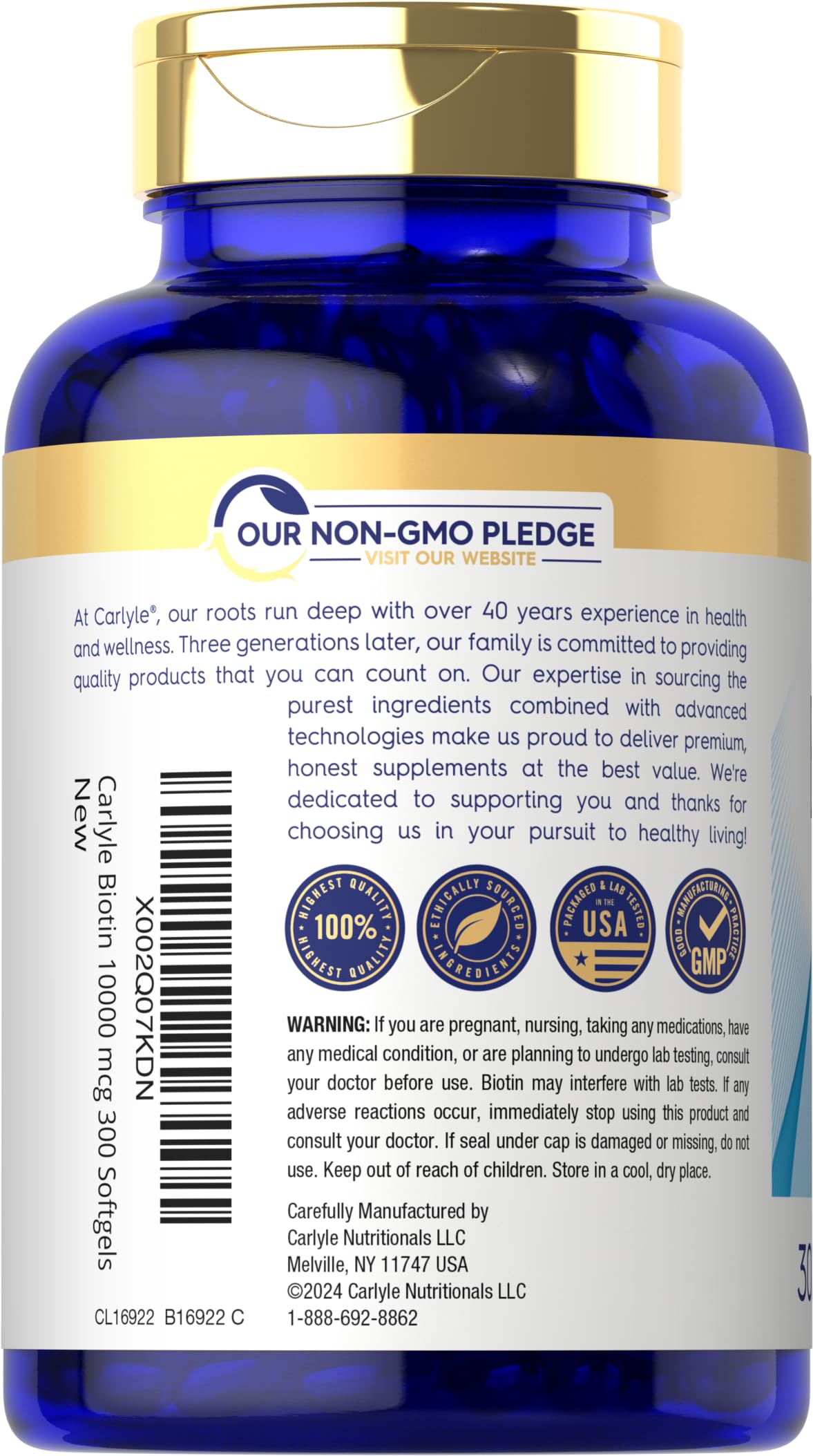 Carlyle Biotin 10000mcg | 300 Softgels | Max Strength for Hair, Skin, and Nails | Non-GMO, Gluten Free Supplement