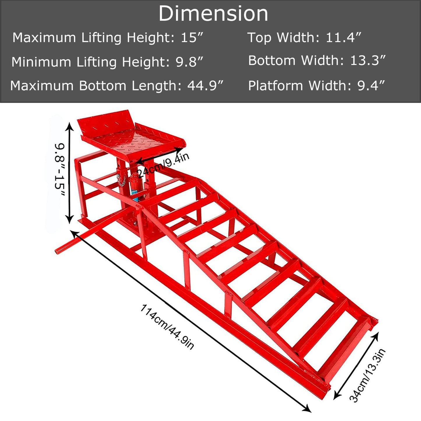 KAFLLA 10,000lbs Heavy Duty Hydraulic Car Ramps 2PCS, Portable Adjustable Car Lift Ramps for Oil Changes, Suitable for SUVs & Light-Duty Trucks, Lift Height 9.8" to 15"