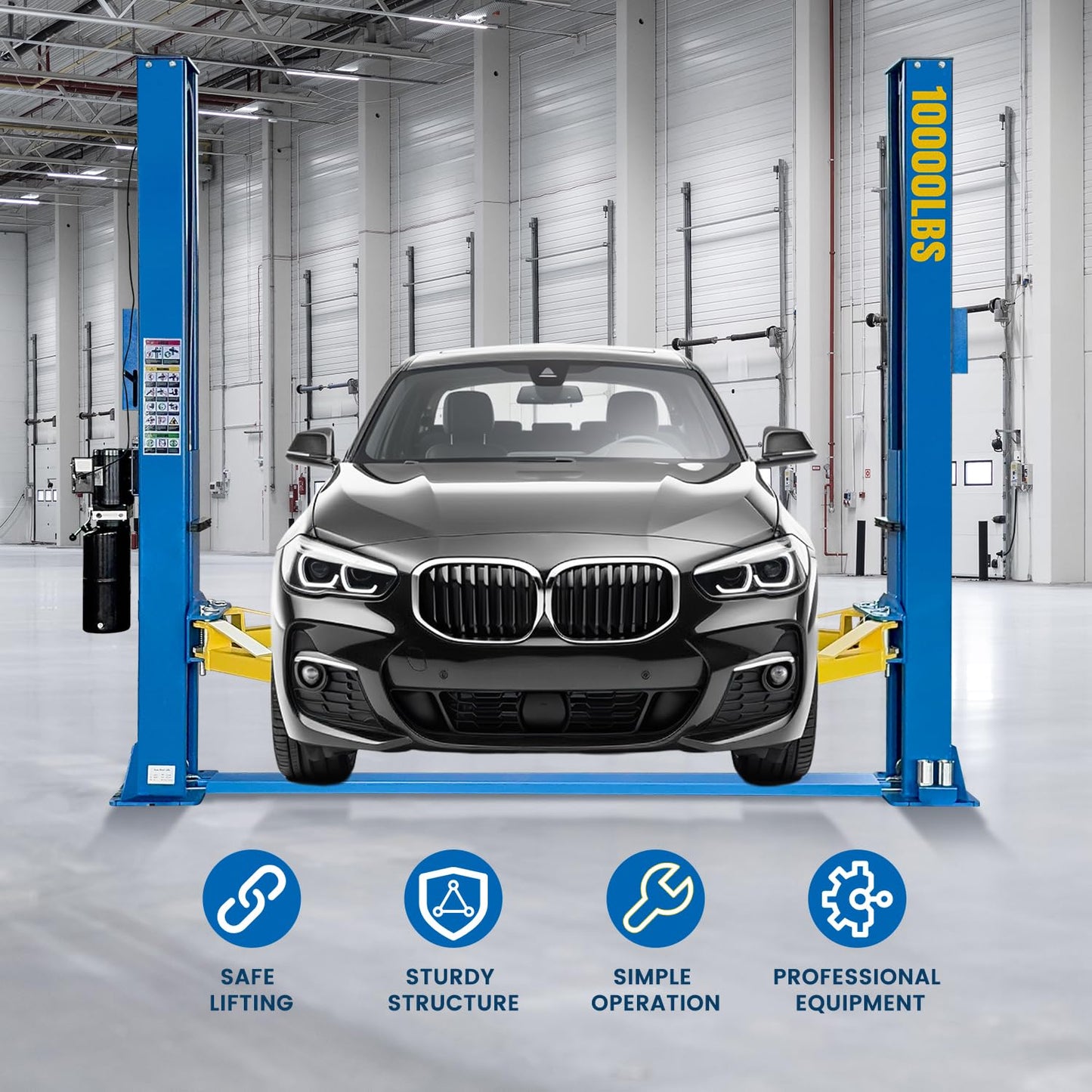 DMC-FPPS 110V Two Post Car Lift 10,000 LBS Floor Plate, Single-Sided Unlocking 2 Posts Auto Hoist Truck Lift for Garage 3 Year Warranty