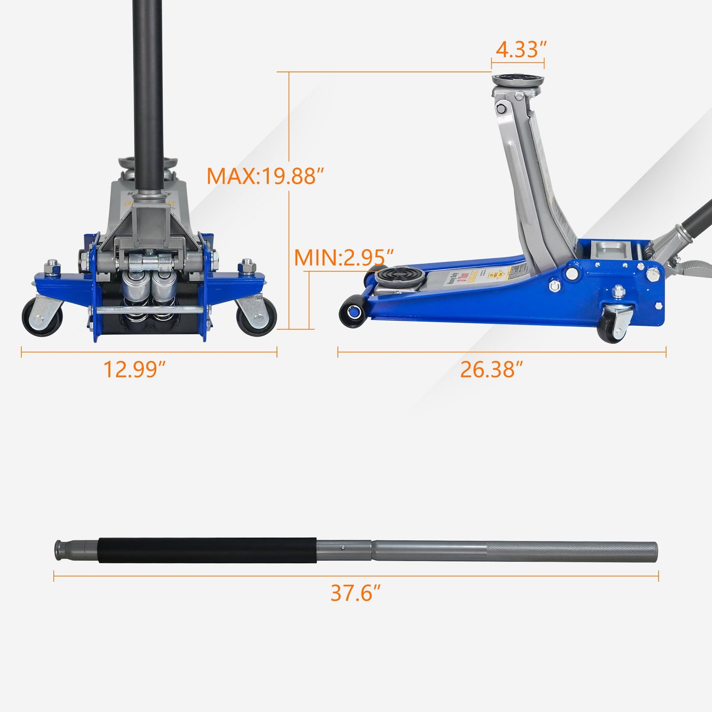 Floor Jack 3Ton/6600lbs.Dual Piston Fast Lifting Pump.Ultra Low Profile Floor Jack with Foot Pedal,Lifting Range 2.95"-19.88".Heavy Duty Hydraulic Racing Car Jack for MVPs,SUVs and Trucks.Trolley Jack