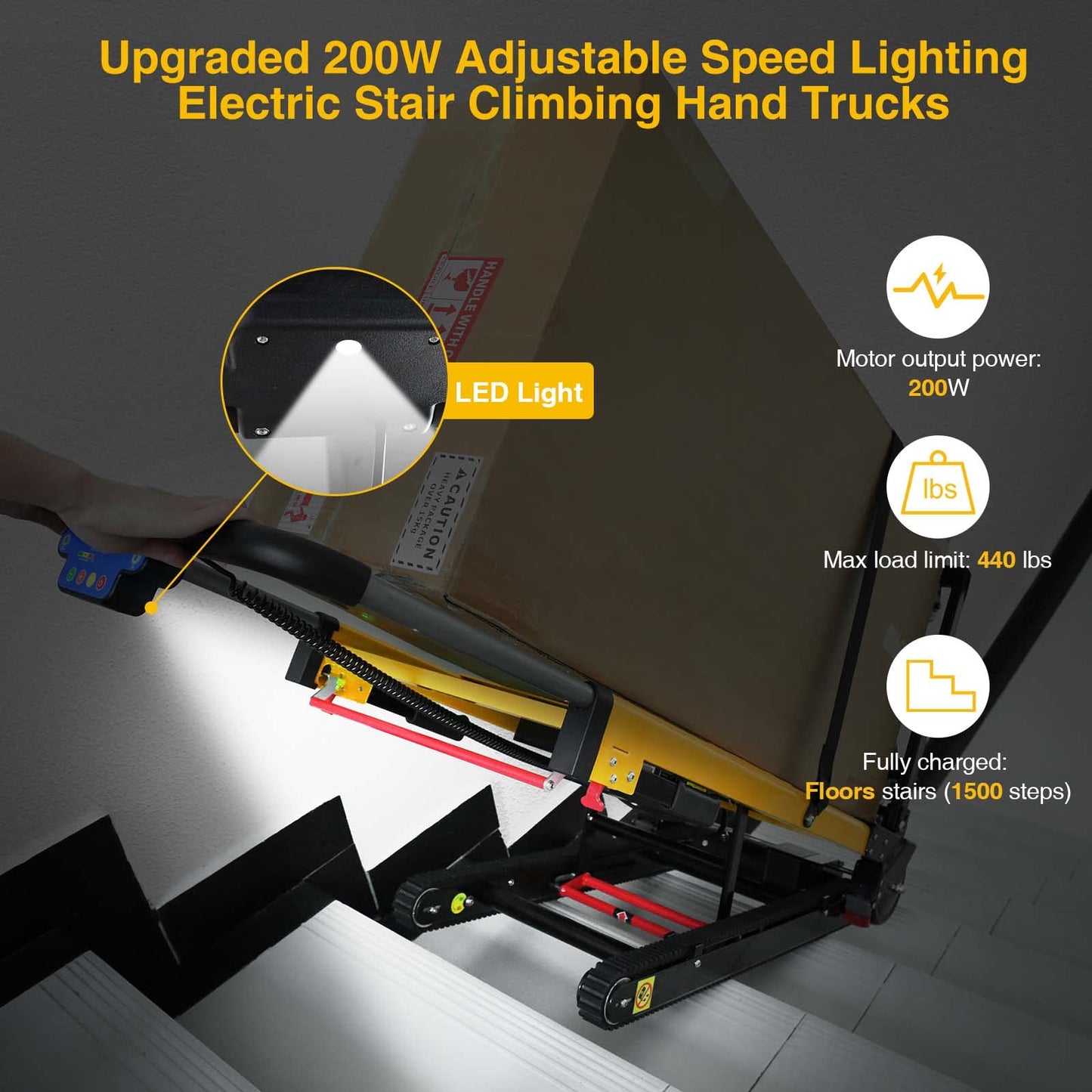 Riosoc Electric Stair Climbing Dolly, Heavy Duty, Powered Stair Climber Dolly Cart with 6 Wheels Motor Powered for Furniture Logistics Warehouse, Black+Yellow
