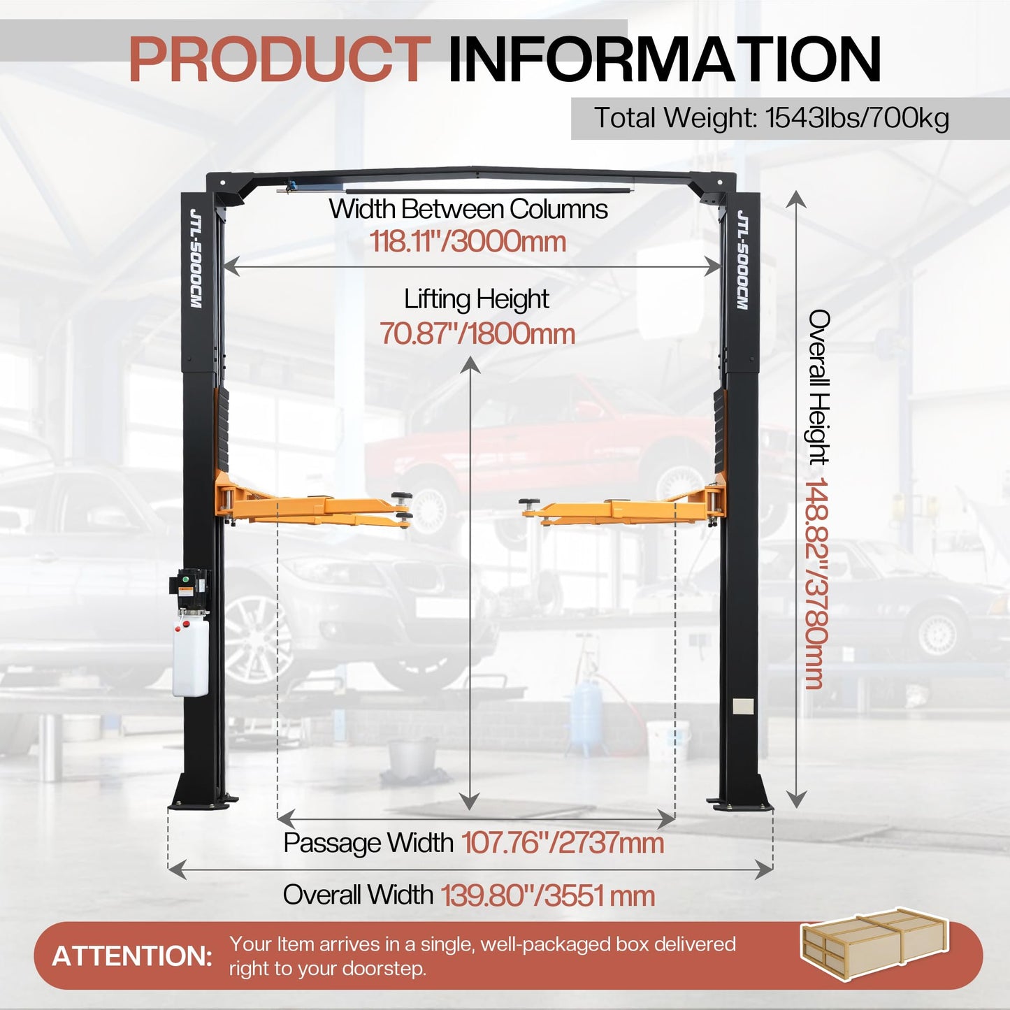 Jocisland 2 Post Car Lift 12000LB Capacity, 220V Automotive Lift with Reinforced Steel Arms, Automatic Safety Lock & Extension Tubes, Heavy-Duty Vehicle for Garage or Workshop