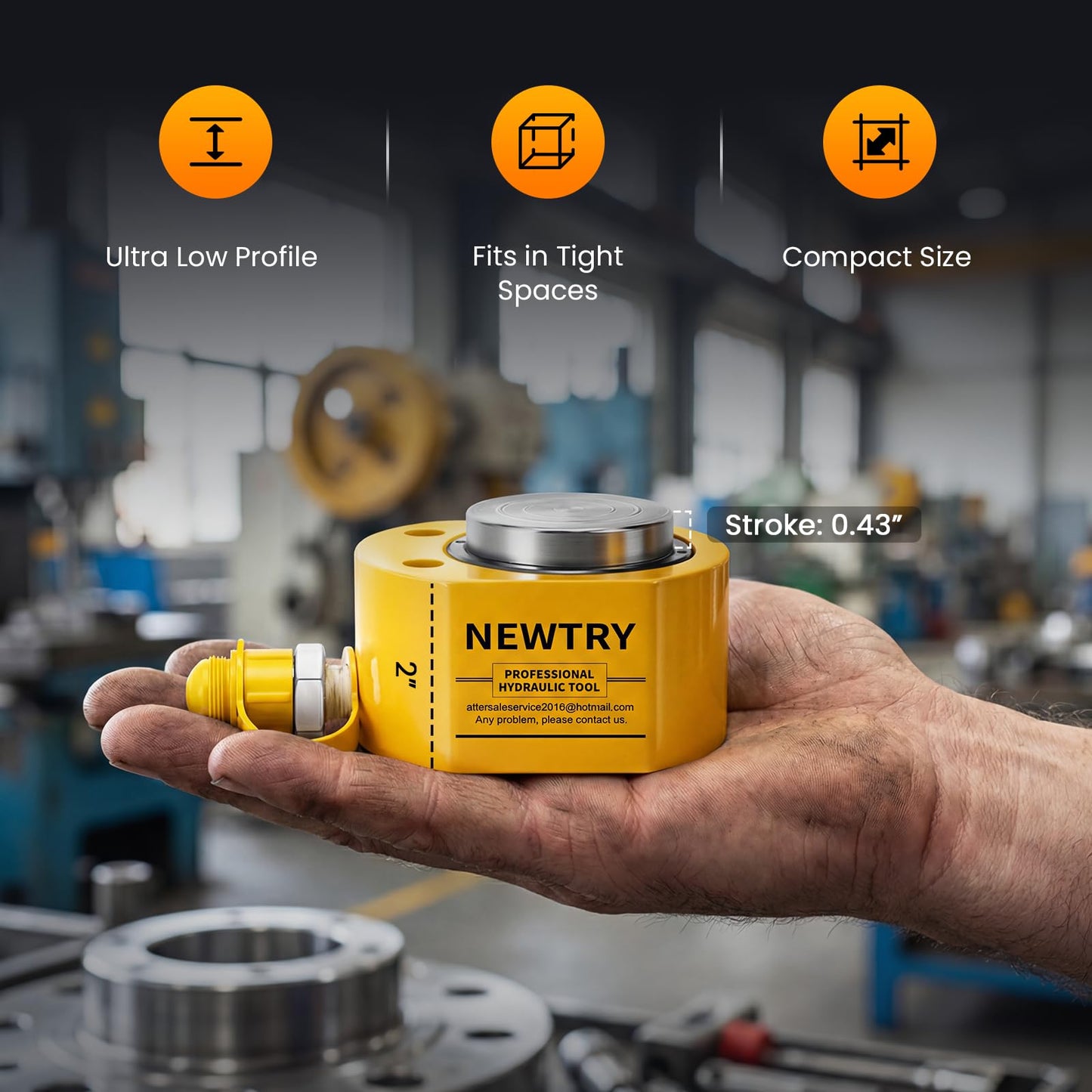 NEWTRY 10T Low Profile Hydraulic Jack Porta Power Kit + CP-180 Manual Hydraulic Hand Pump, Industrial Mini Hydraulic Cylinder, Stroke 0.4”