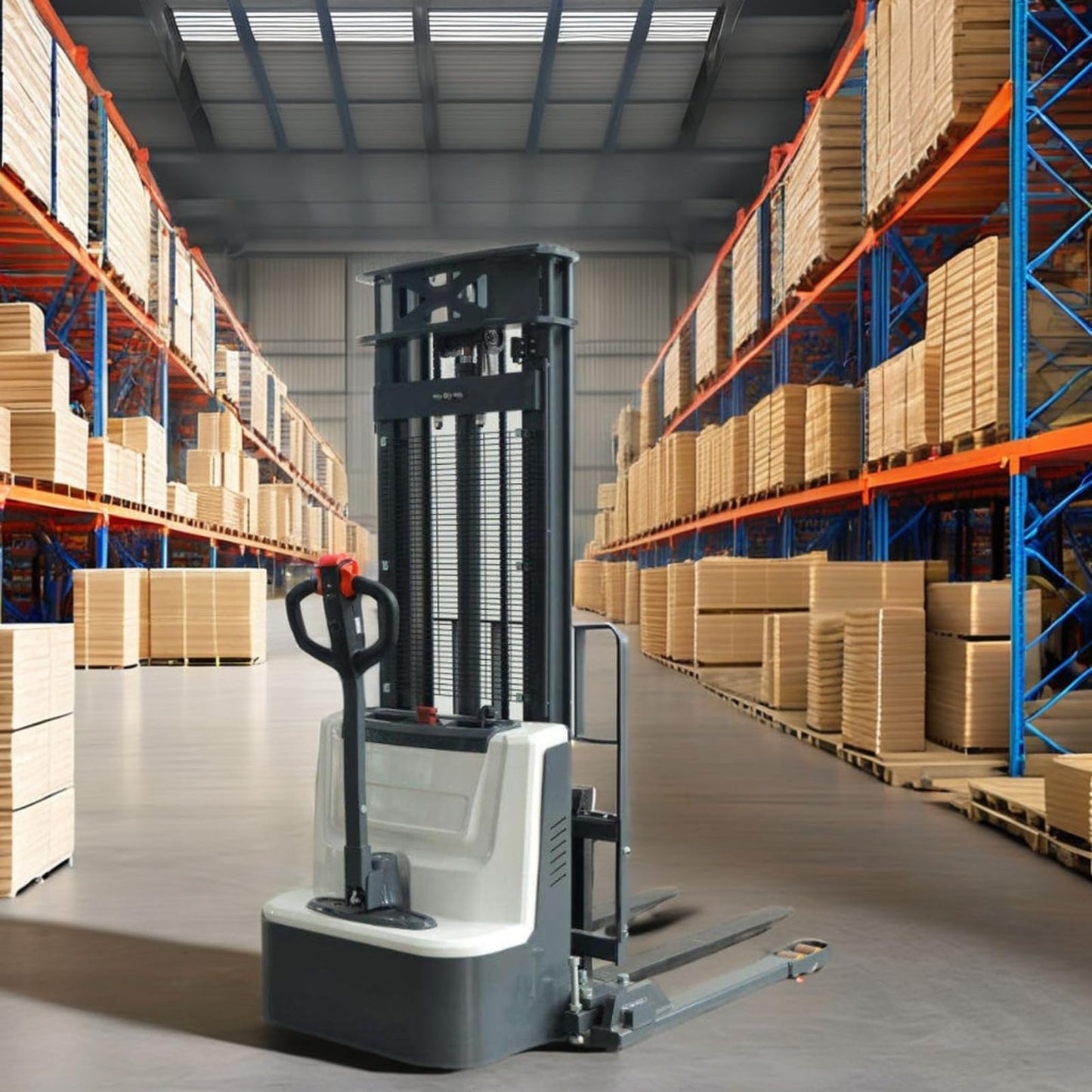 Electric Pallet Handler Stacker, Battery Powered Forklift Lift Truck, Walk Behind Hydraulic Stacking Equipment, Warehouse Material Handling Machine, Pallet Lifting System
