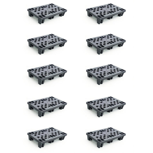 Heavy Duty Plastic Pallets, Grey Interlocking Storage Platforms with Breathable Grid Design, 11.8 x 19.7 x 3.9 Inches, 10 Pack, Indoor Outdoor Use for Basement Storage, Storage Shed, Warehouse