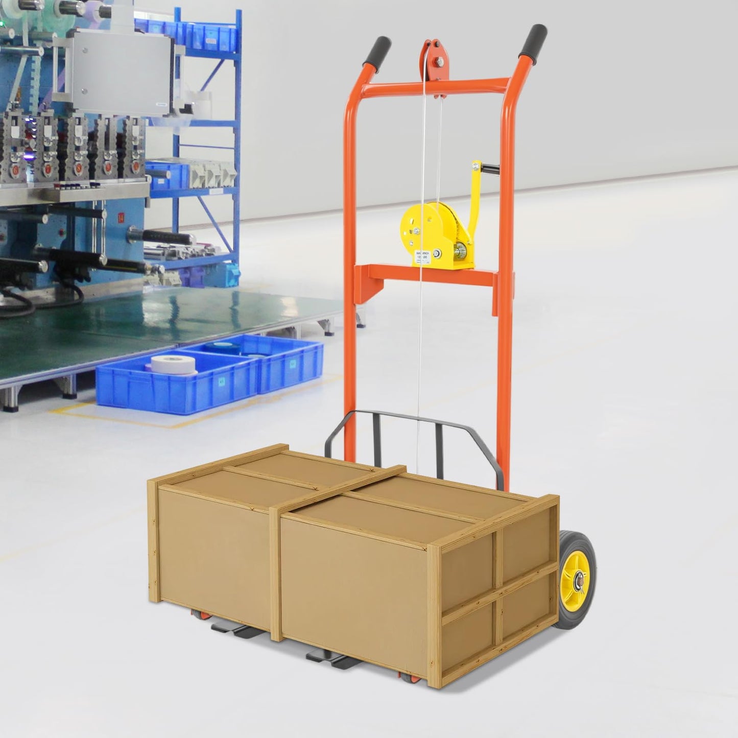 BRICZUNA Hydraulic Material Lift Pallet Truck Dolly Adjustable Forklift Stacker Pallet Jack Hydraulic Material Lift Winch Stacker for Workshops & Warehouses, Tangerine (40''H, Max. Load 330 Lbs)