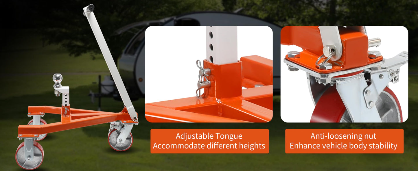 Krysolad Trailer Dolly, 3500 lb Tongue Weight Trailer Mover with 1-7/8 in Ball, Angle Adjustable, Suitable for RV Boat Motorcycle Jet Ski