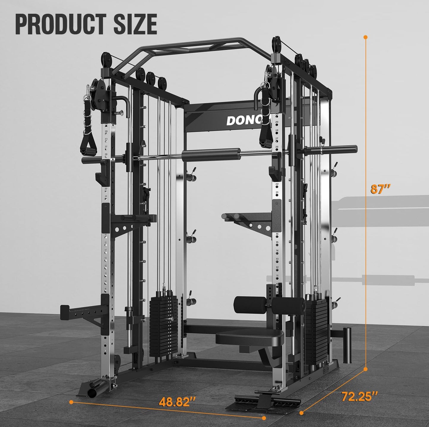 DONOW Smith Machine with Weight Stacks, Heavy Duty Home Gym System Power Cage Cable Crossover Machine Multi-Functional Trainer Ratio 1:1 (AS1 Steel Stacks with Leg Press)