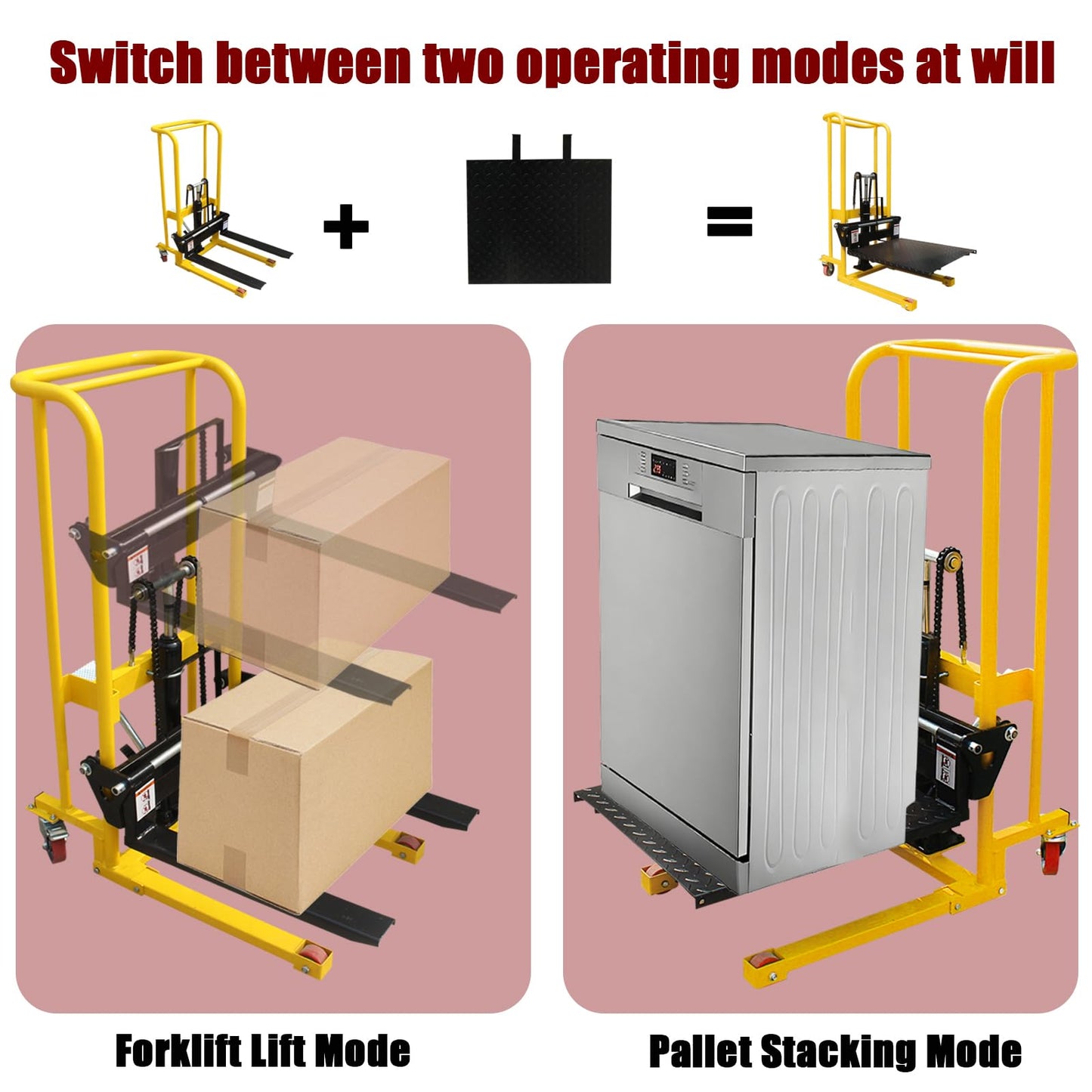 Hydraulic Material Lift Winch Stacker, Double-Support Pallet Truck, Capacity Pallet Truck Dolly, Manual Forklift Stakcer, 35" Max Lift w/ 3.6" Wheels 360° Swivel Casters, Adjustable Forks